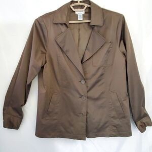 Linea Button Front Brown Jacket XL Women's Cotton Blend Blazer Pockets Office